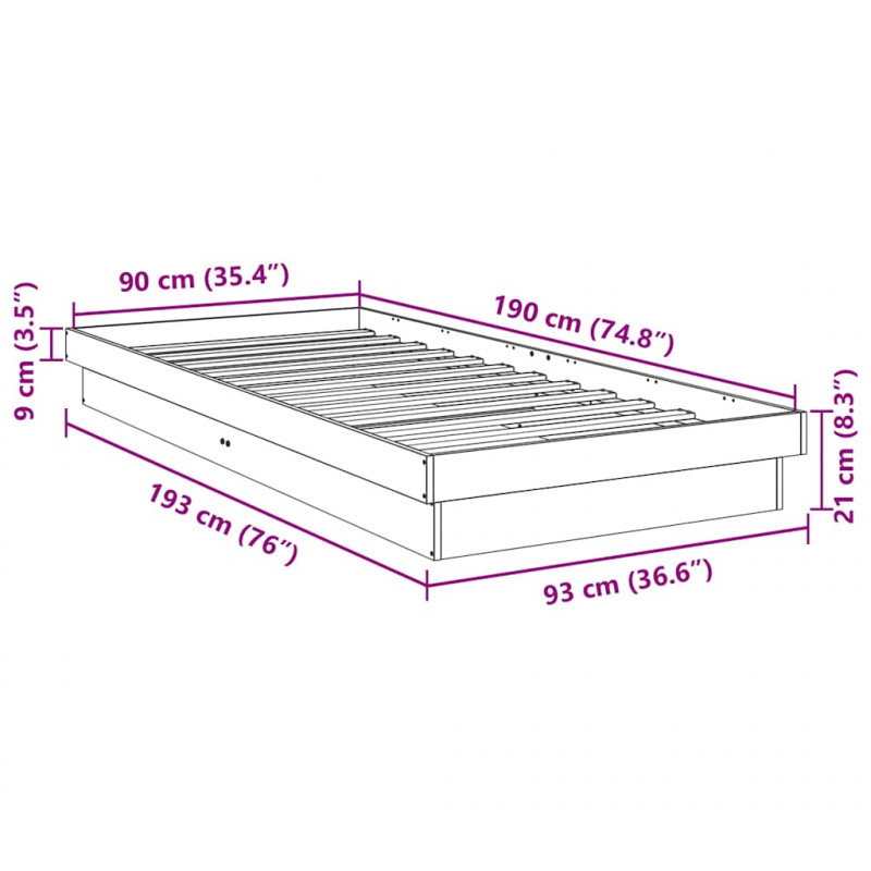 Rama łóżka bez materaca 90x190 cm Drewno lite dębowe