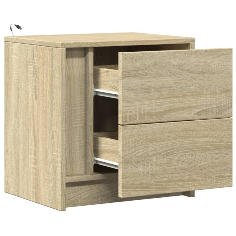 Szafki nocne z LED, 2 szt., dąb sonoma, materiał drewnopochodny
