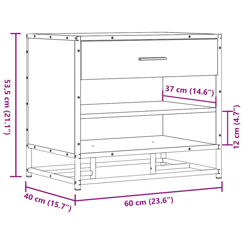 Ławka na buty Brązowy Dąb 60x40x53,5 cm Drewno i metal