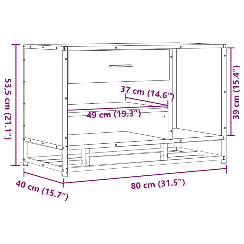 Ławka na buty Sonoma Oak 80x40x53,5 cm Drewno klejone i metal
