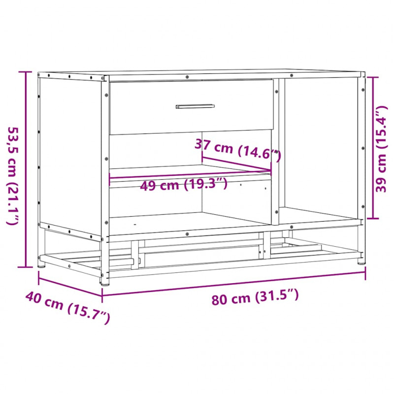 Ławka na buty Szara Sonoma 80x40x53,5 cm Drewno i metal