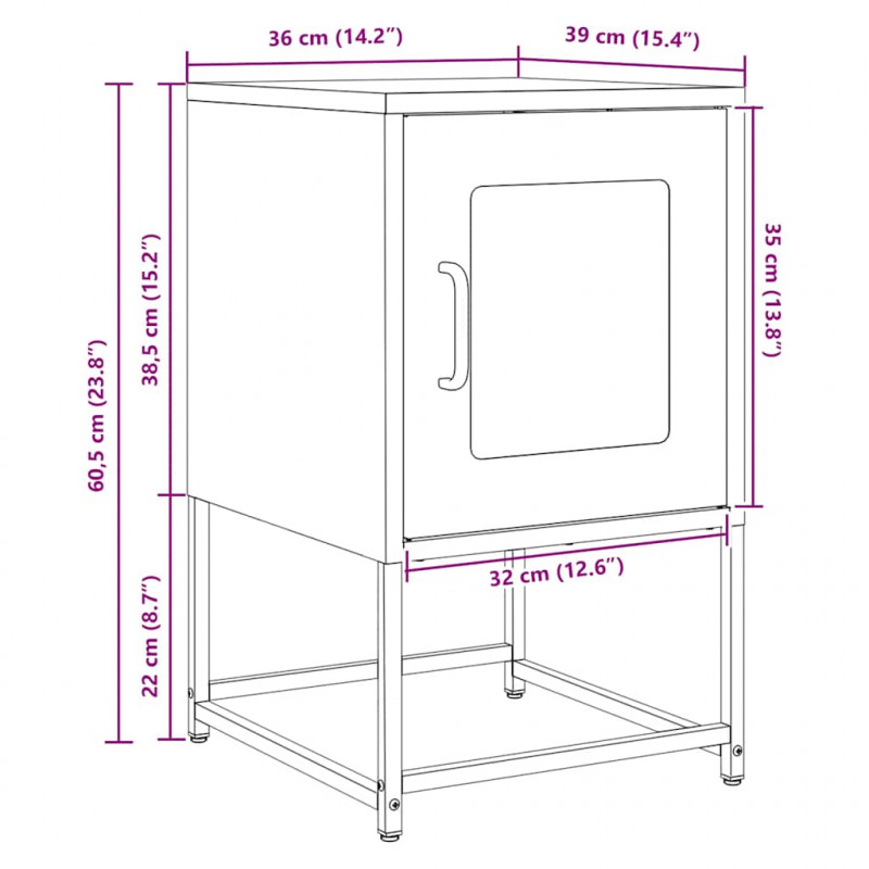 Szafka nocna Antracyt 36x39x60,5 cm Stal walcowana na zimno