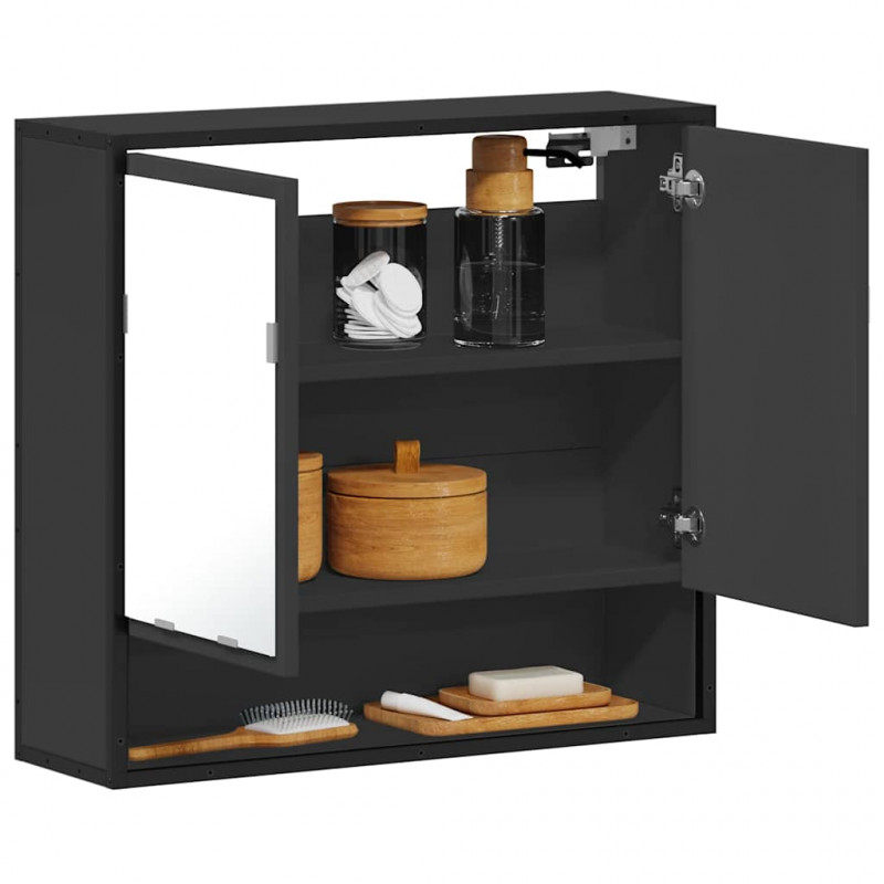 Szafka łazienkowa z lustrem, czarna, 65x20x60 cm drewno klejone