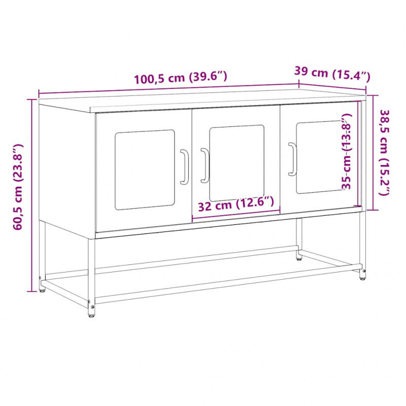 Szafka RTV, czarna, 100,5x39x60,5 cm, stal walcowana na zimno