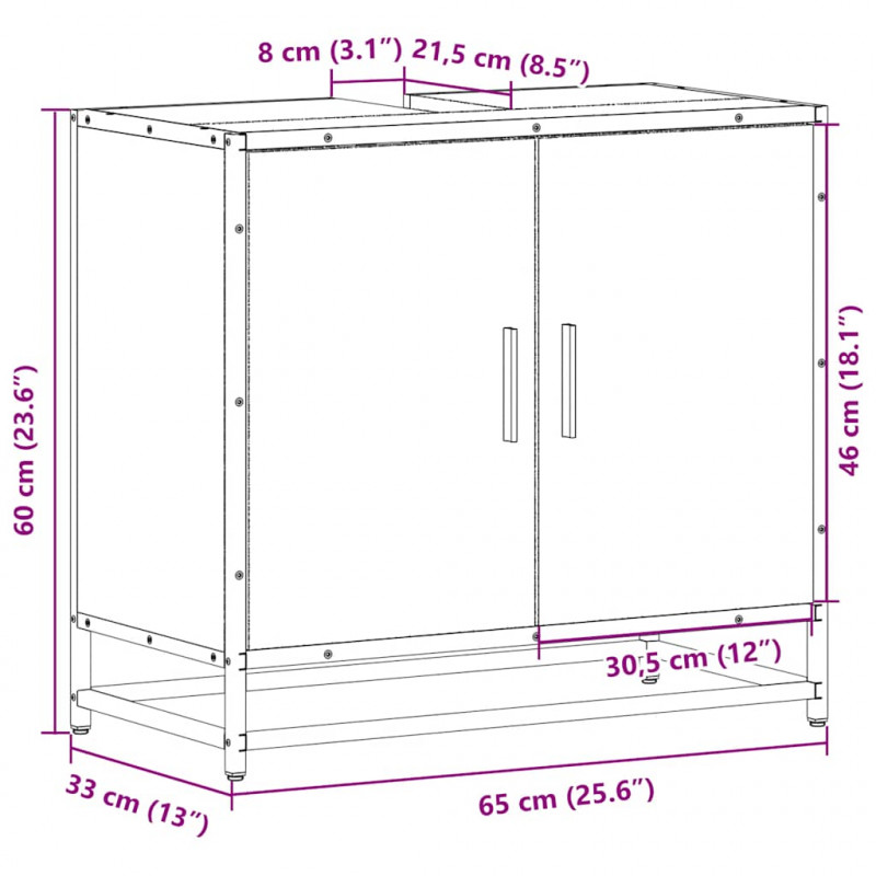 Szafka pod umywalkę, czarna, 65x33x60 cm