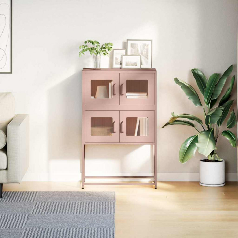 Komoda wysoka różowa 68x39x107 cm stalowa