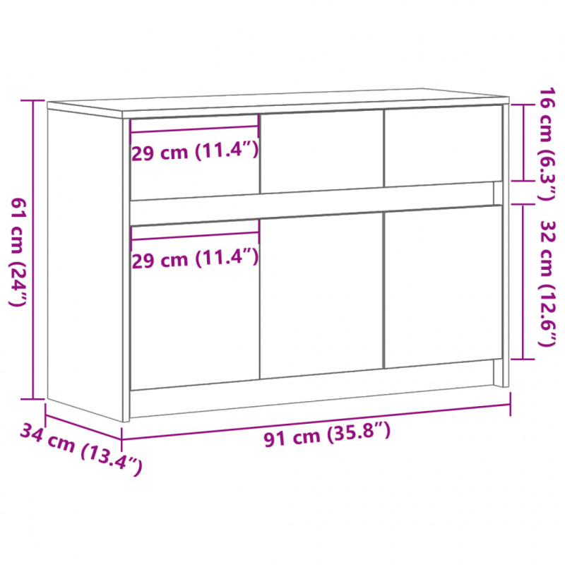 Szafka TV z LED, przydymiony dąb, 91x34x61 cm