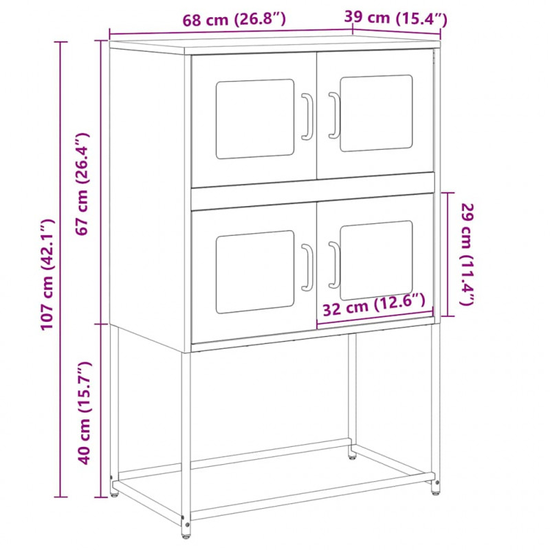 Komoda wysoka Antracyt 68x39x107 cm Stal