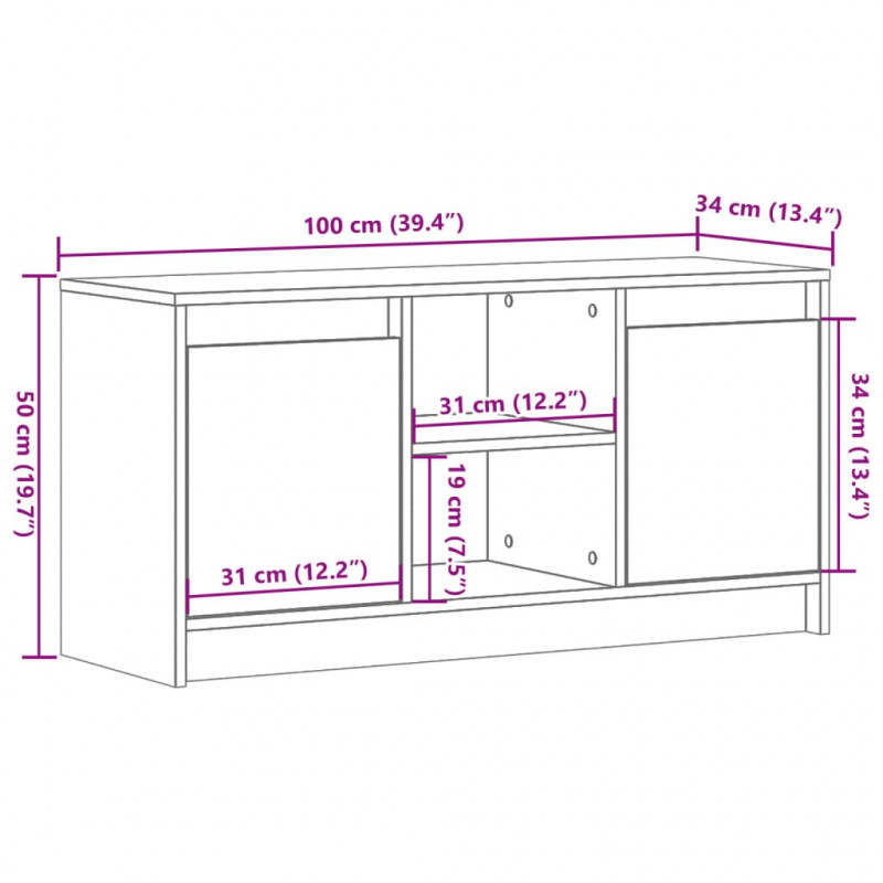 Szafka pod TV z LED, przydymiony dąb, 100x34x50 cm