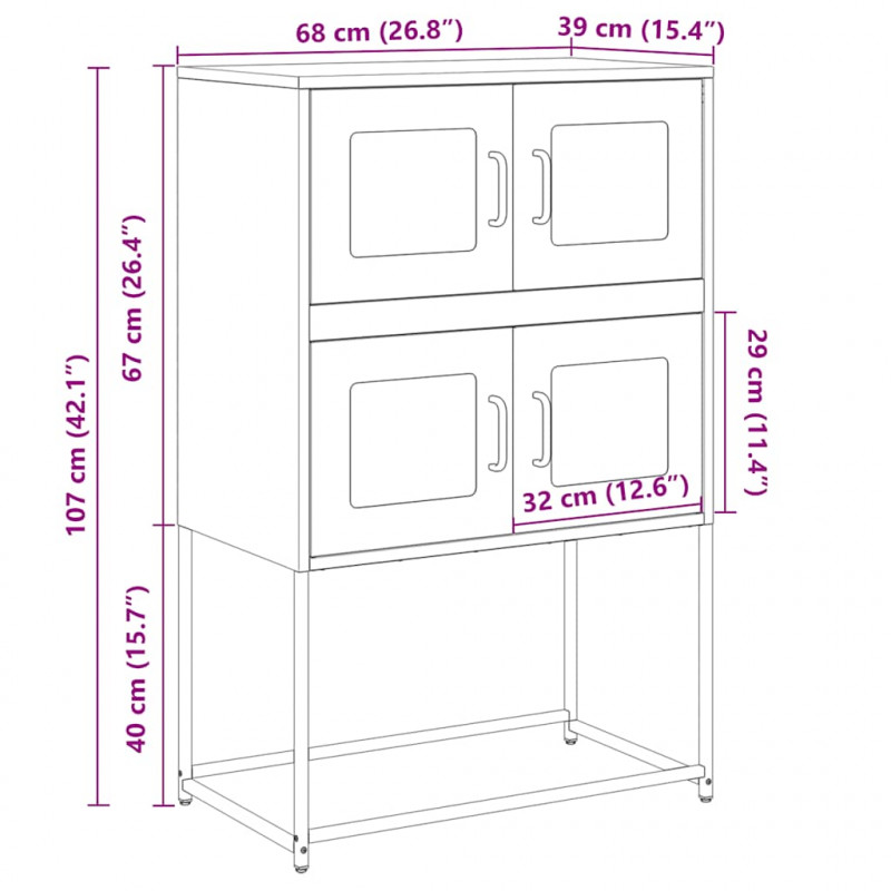 Komoda wysoka Musztardowo-żółta 68x39x107 cm Stal