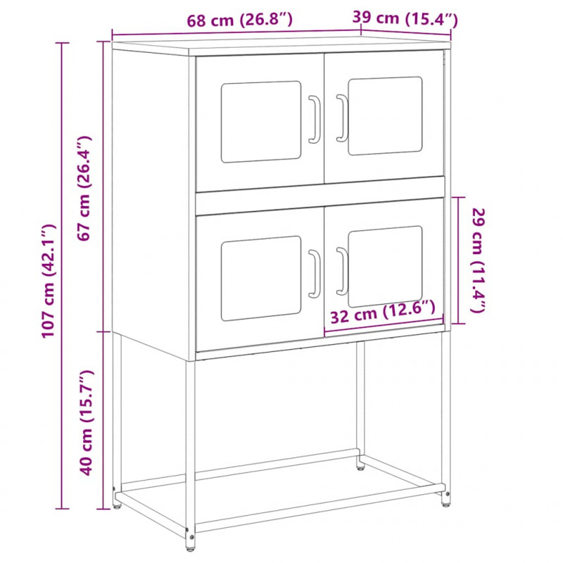 Komoda Oliwkowo-zielona 68x39x107 cm Stal