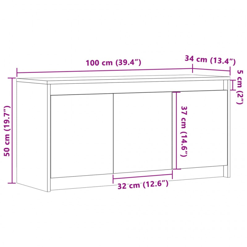 Szafka pod TV z LED, przydymiony dąb, 100x34x50 cm