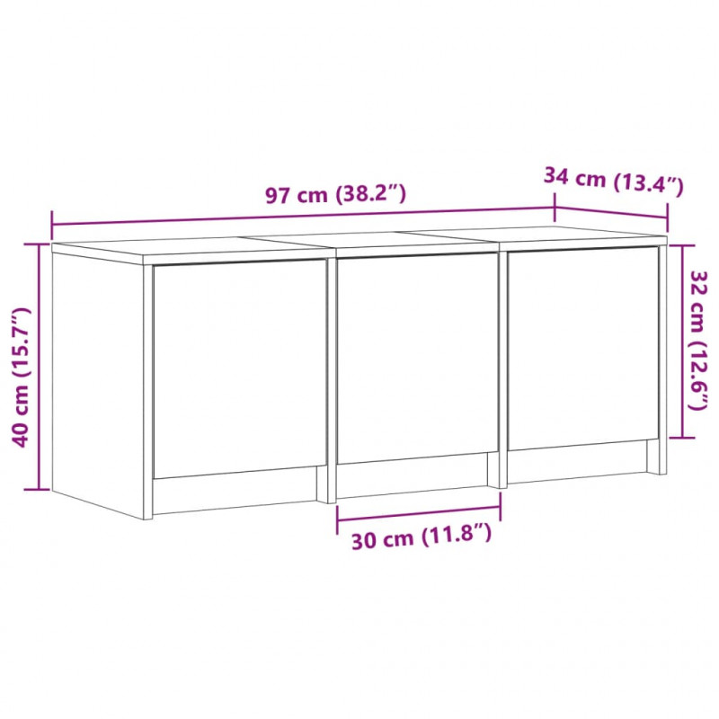 Szafka pod TV z LED, przydymiony dąb, 97x34x40 cm