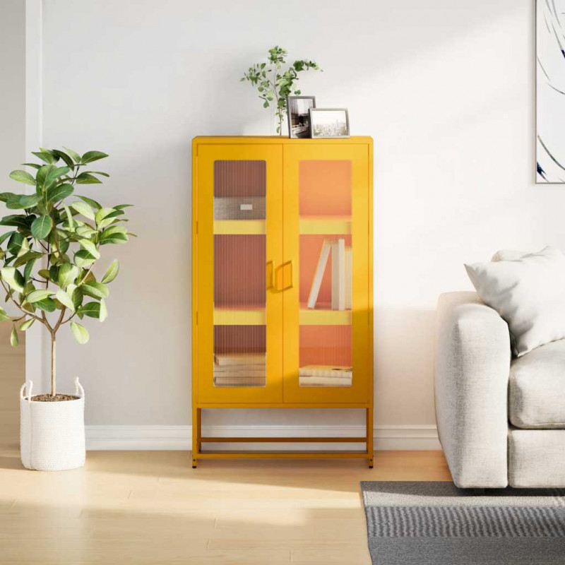 Komoda wysoka Musztardowo-żółta 68x39x123 cm Stal