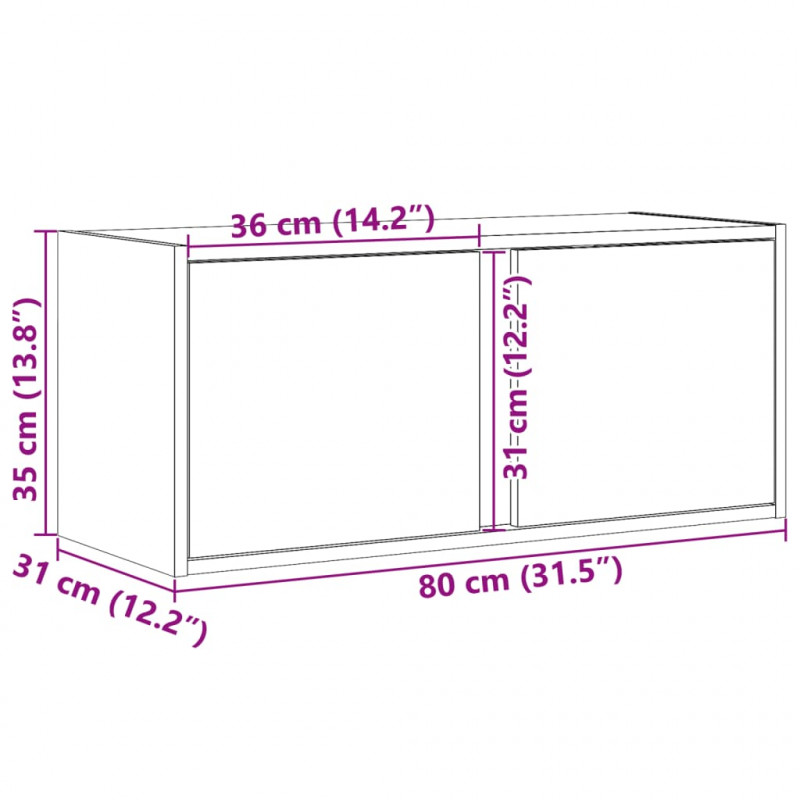 Ścienna szafka TV z LED, szary dąb sonoma, 80x31x35 cm