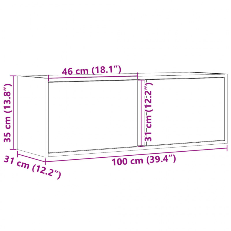Ścienna szafka TV z LED, biała, 100x31x35 cm