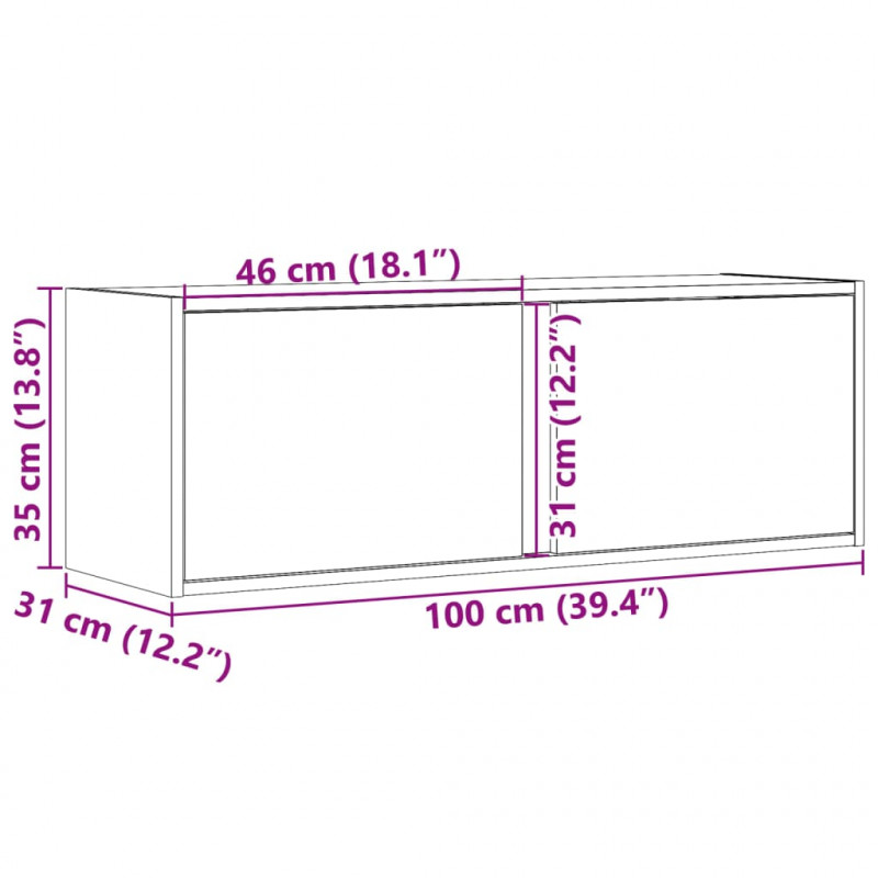 Ścienna szafka TV z LED, szarość betonu, 100x31x35 cm