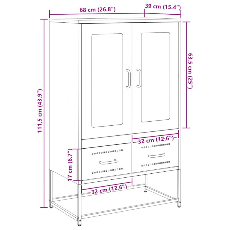 Szafka, czarna, 68x39x111,5 cm, stal
