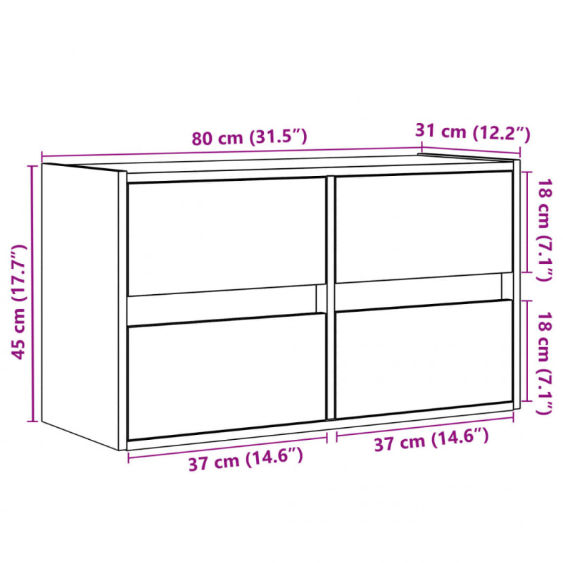 Ścienna szafka TV z LED, biała, 80x31x45 cm