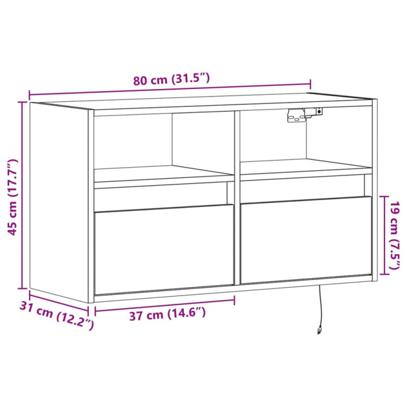 Ścienna szafka TV z LED, czarna, 80x31x45 cm
