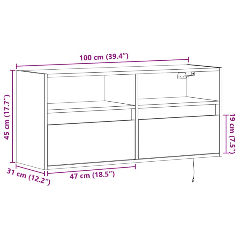 Ścienna szafka TV z LED, biała, 100x31x45 cm