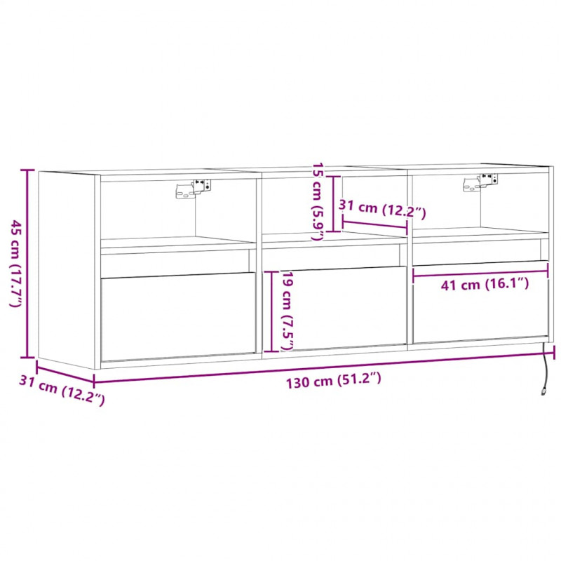 Ścienna szafka TV z LED, biała, 130x31x45 cm