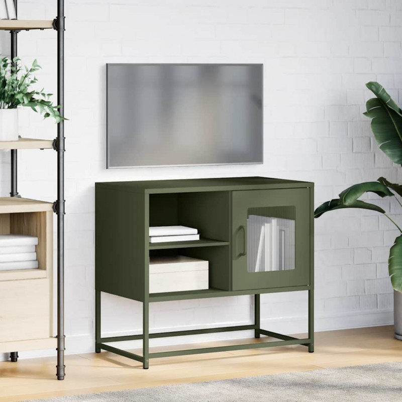 Szafka pod telewizor, oliwkowa, 68x39x60,5 cm, stalowa