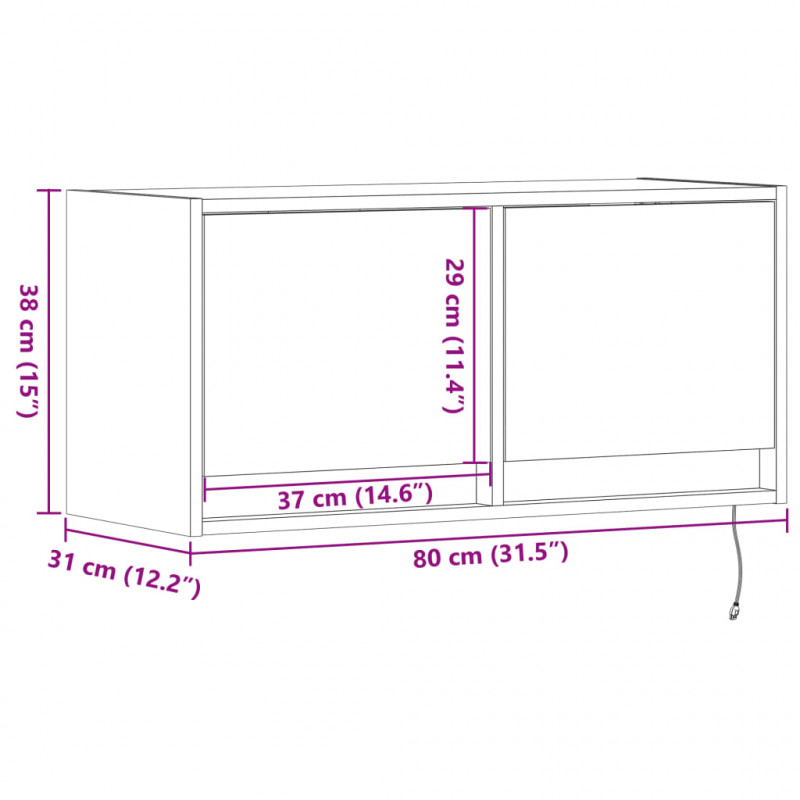 Ścienna szafka TV z LED, brązowy dąb, 80x31x35 cm