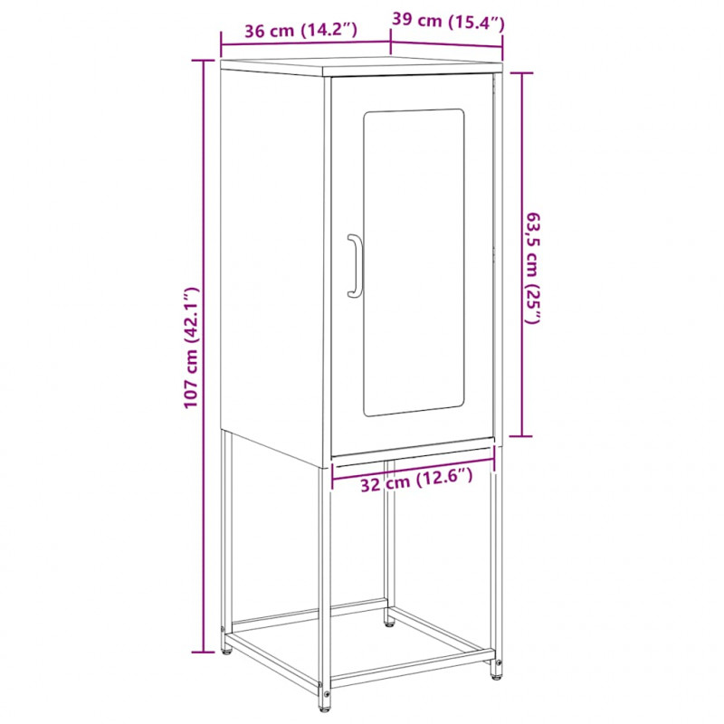 Komoda Czarna 36x39x107 cm Stal walcowana na zimno