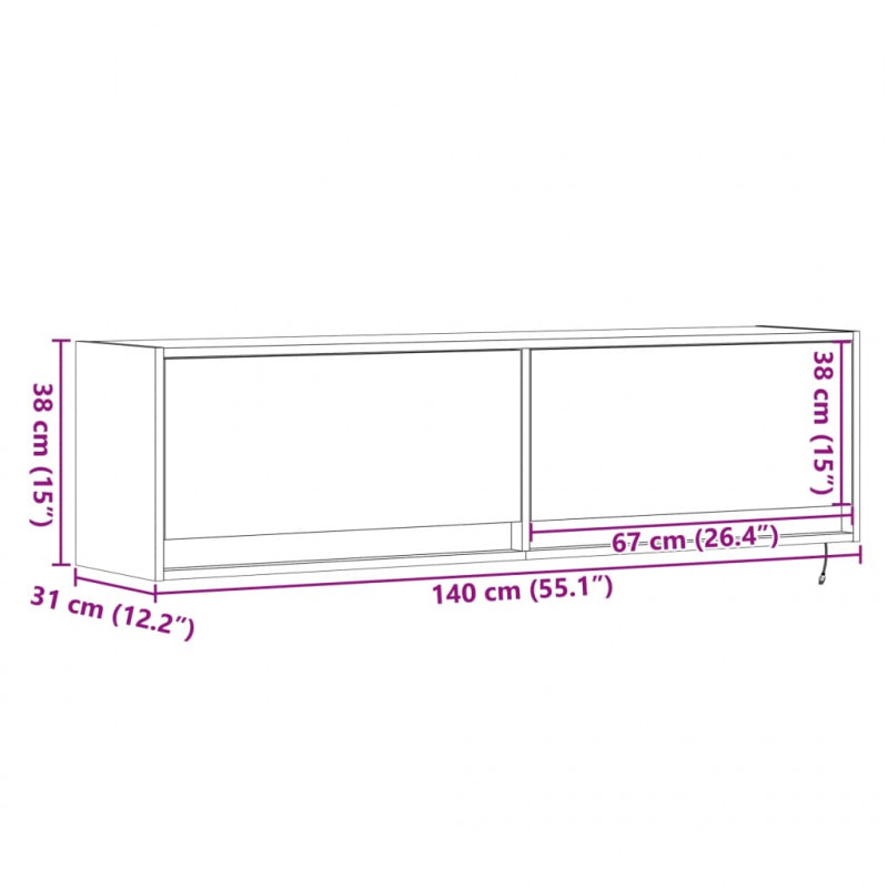 Ścienna szafka TV z LED, dąb sonoma, 140x31x38 cm
