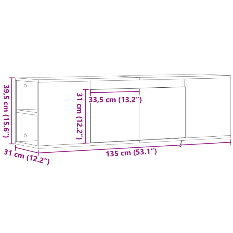 Ścienna szafka TV z LED, biała, 135x31x39,5 cm
