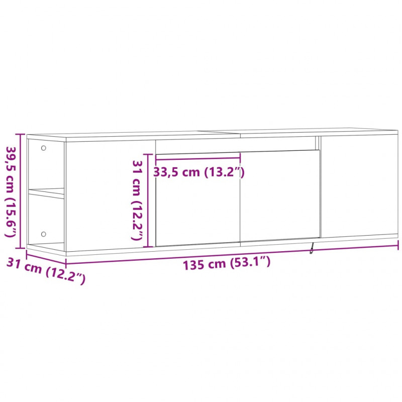 Ścienna szafka TV z LED, dąb sonoma, 135x31x39,5 cm