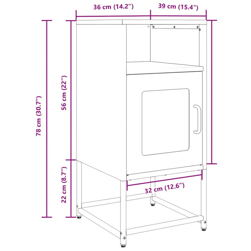 Szafka nocna Czarna 36x39x78 cm Stal walcowana na zimno
