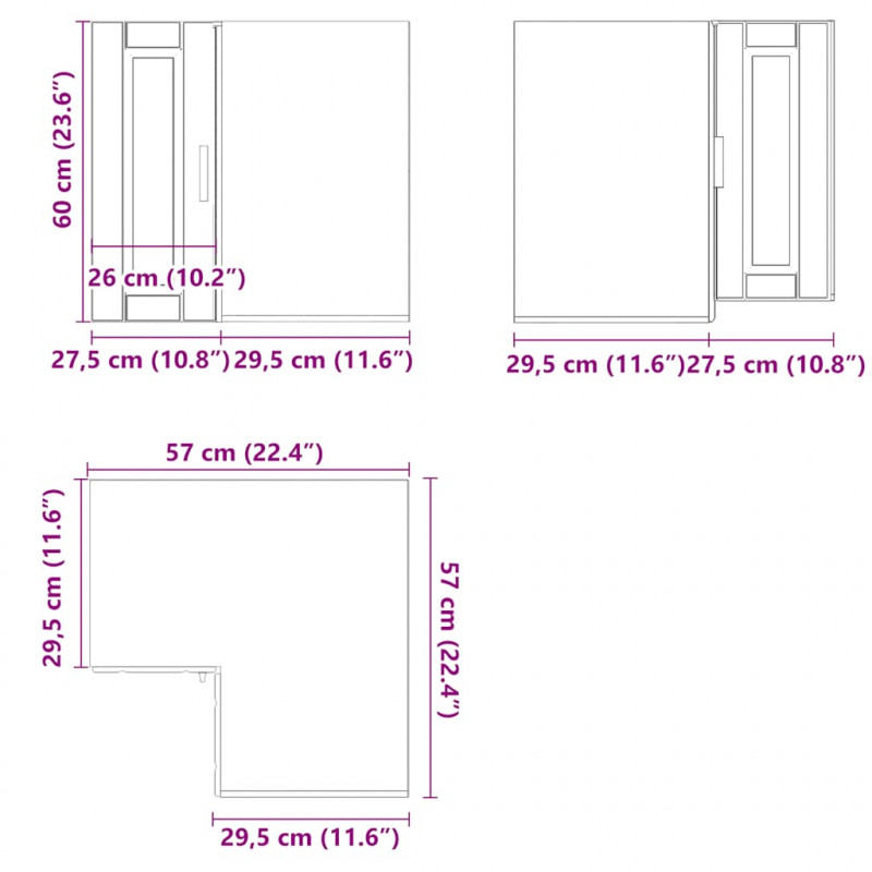 Szafka ścienna narożna kuchenna, Porto, brązowy dąb