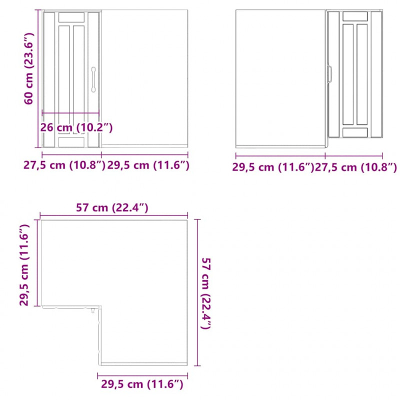 Szafka ścienna narożna kuchenna, Lucca, stare drewno