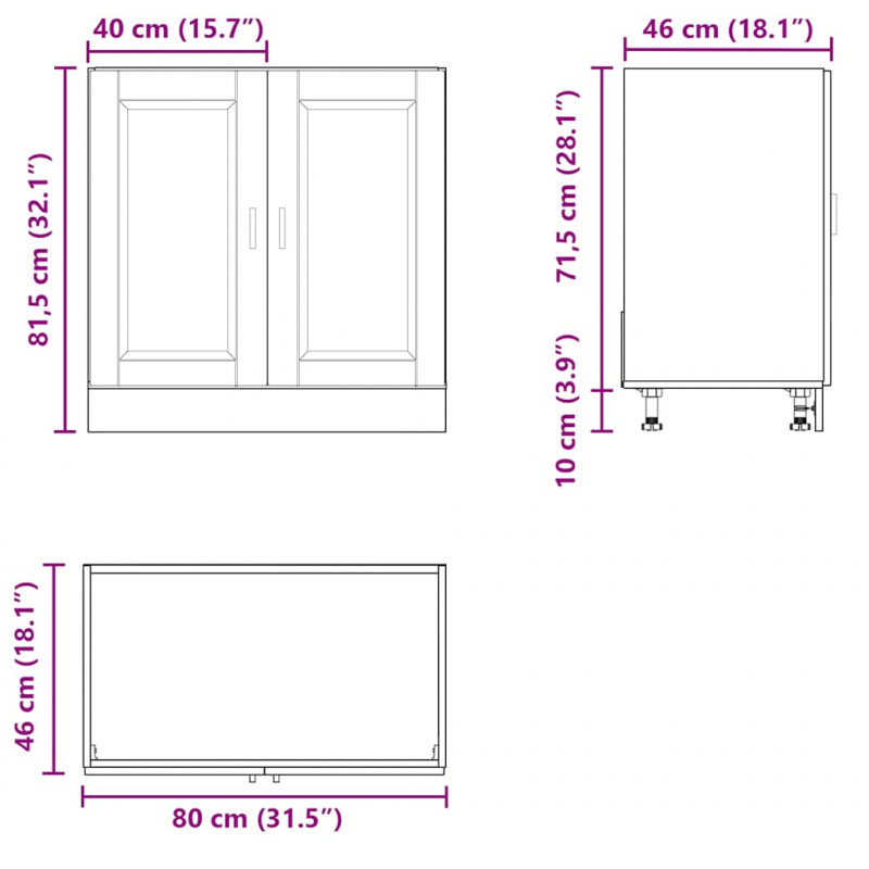 Szafka pod zlewozmywak, Porto, biała, 80x46x81,5 cm