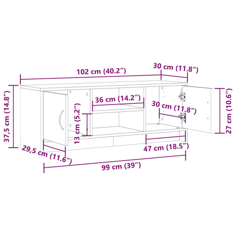 Szafka TV, stare drewno, 102x30x37,5cm, materiał drewnopochodny