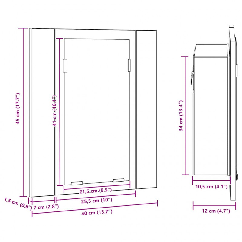 Szafka łazienkowa z lustrem i LED, stare drewno, 40x12x45 cm