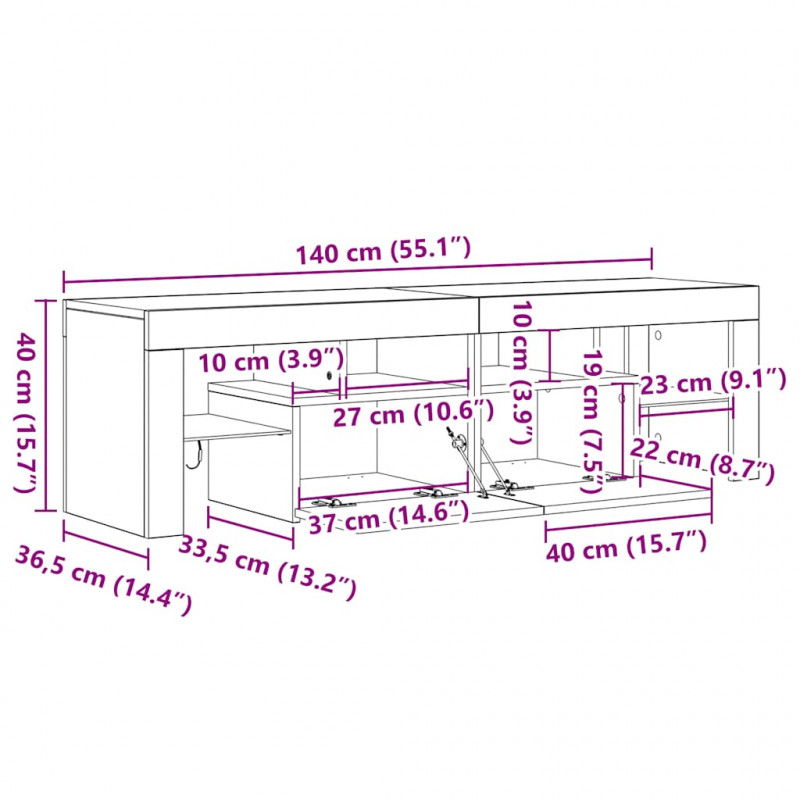 Szafka pod TV z oświetleniem LED, stare drewno, 140x36,5x40 cm