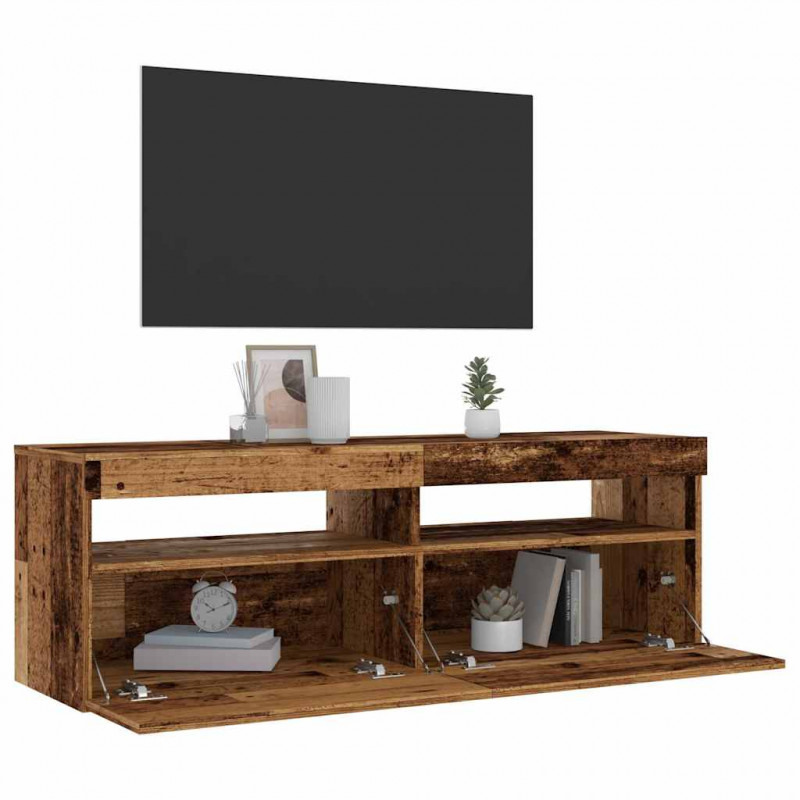 Szafka pod TV z oświetleniem LED, stare drewno, 120x35x40 cm
