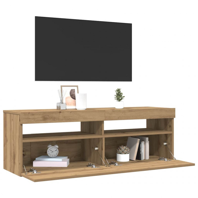 Szafka pod TV z oświetleniem LED, dąb artisan, 120x35x40 cm