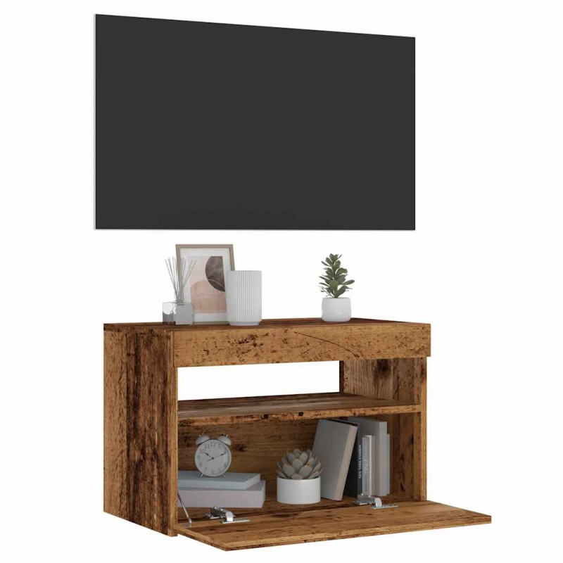 Szafka pod TV z oświetleniem LED, stare drewno, 60x35x40 cm