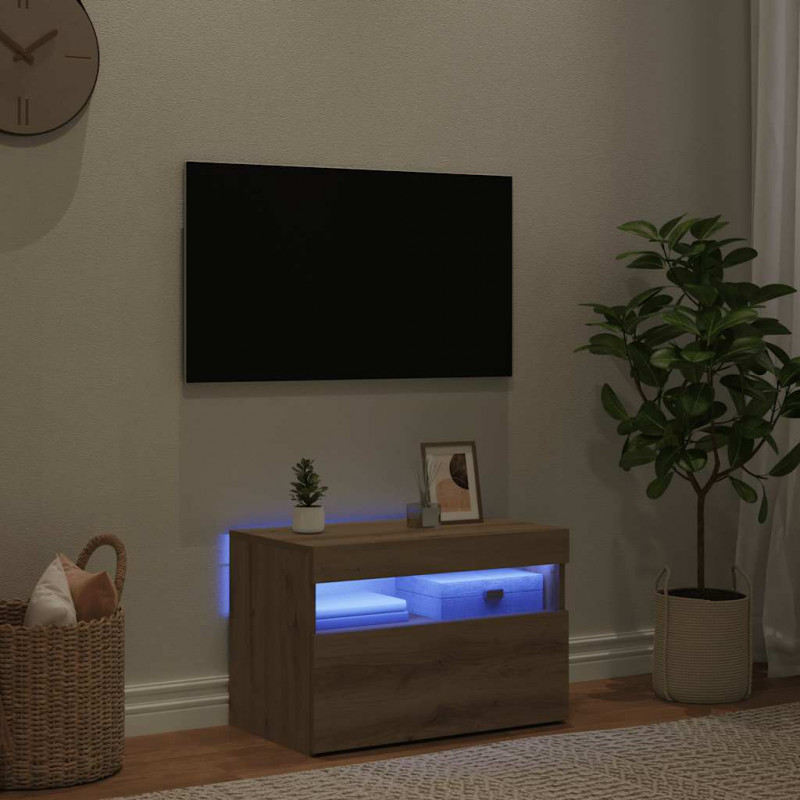 Szafka pod TV z oświetleniem LED, dąb artisan, 60x35x40 cm
