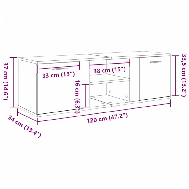 Szafka pod TV, stare drewno, 120x34x37 cm