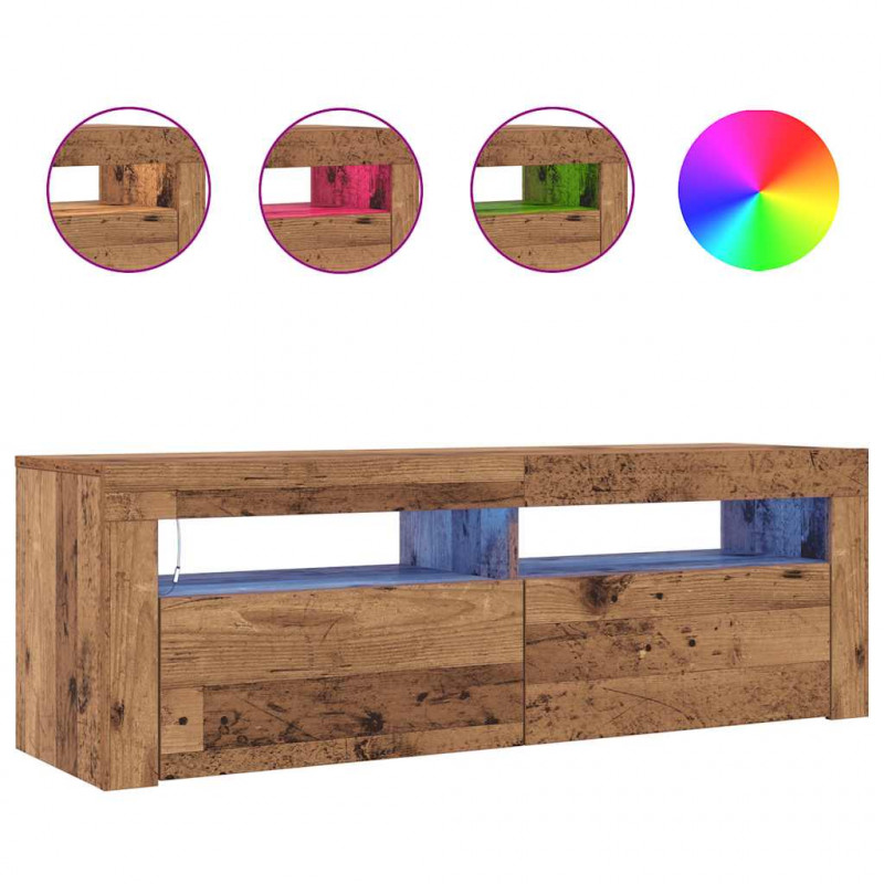 Szafka pod TV z oświetleniem LED, stare drewno, 120x35x40 cm