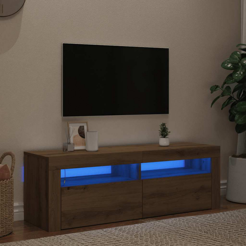 Szafka pod TV z oświetleniem LED, dąb artisan, 120x35x40 cm