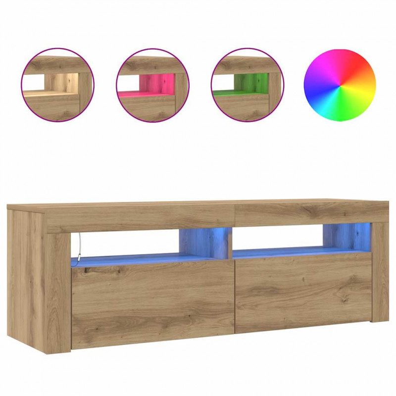 Szafka pod TV z oświetleniem LED, dąb artisan, 120x35x40 cm