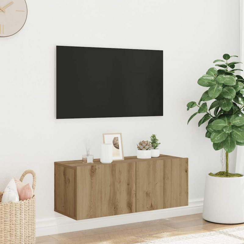 Ścienna szafka TV, dąb artisan, 80x30x30 cm