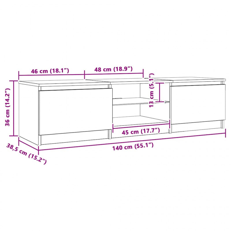 Szafka pod TV z oświetleniem LED, dąb artisan, 140x40x35,5 cm