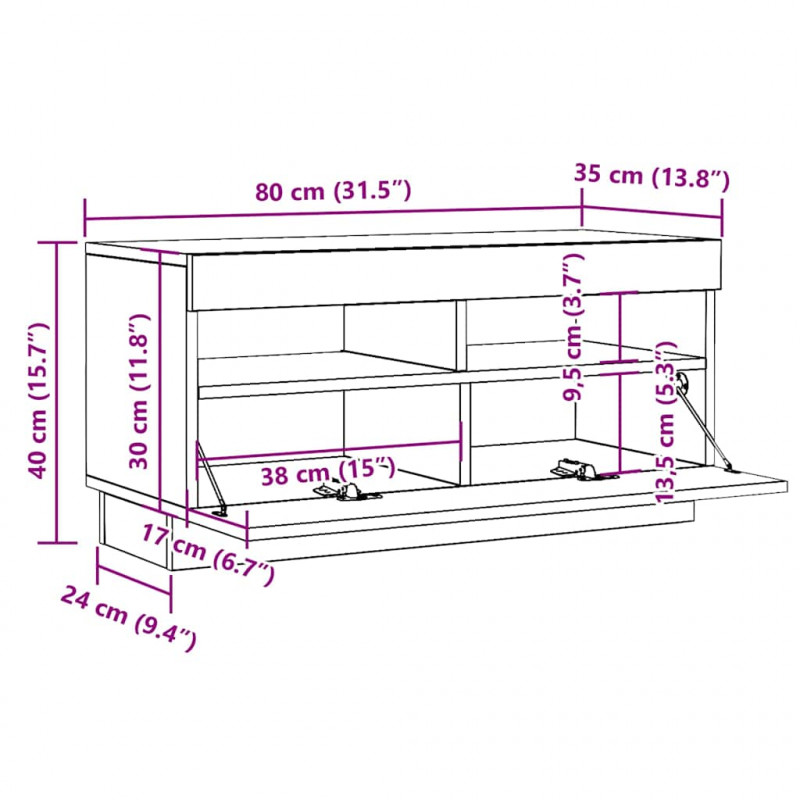 Szafka pod TV z oświetleniem LED, dąb artisan, 80x35x40 cm
